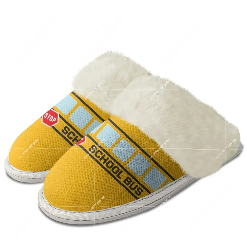 Men Shoes Yellow - Chinelo de Pelúcia Estampado Ônibus Escolar