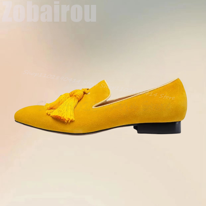 Men Shoes Yellow - Mocassins masculinos de camurça com borlas